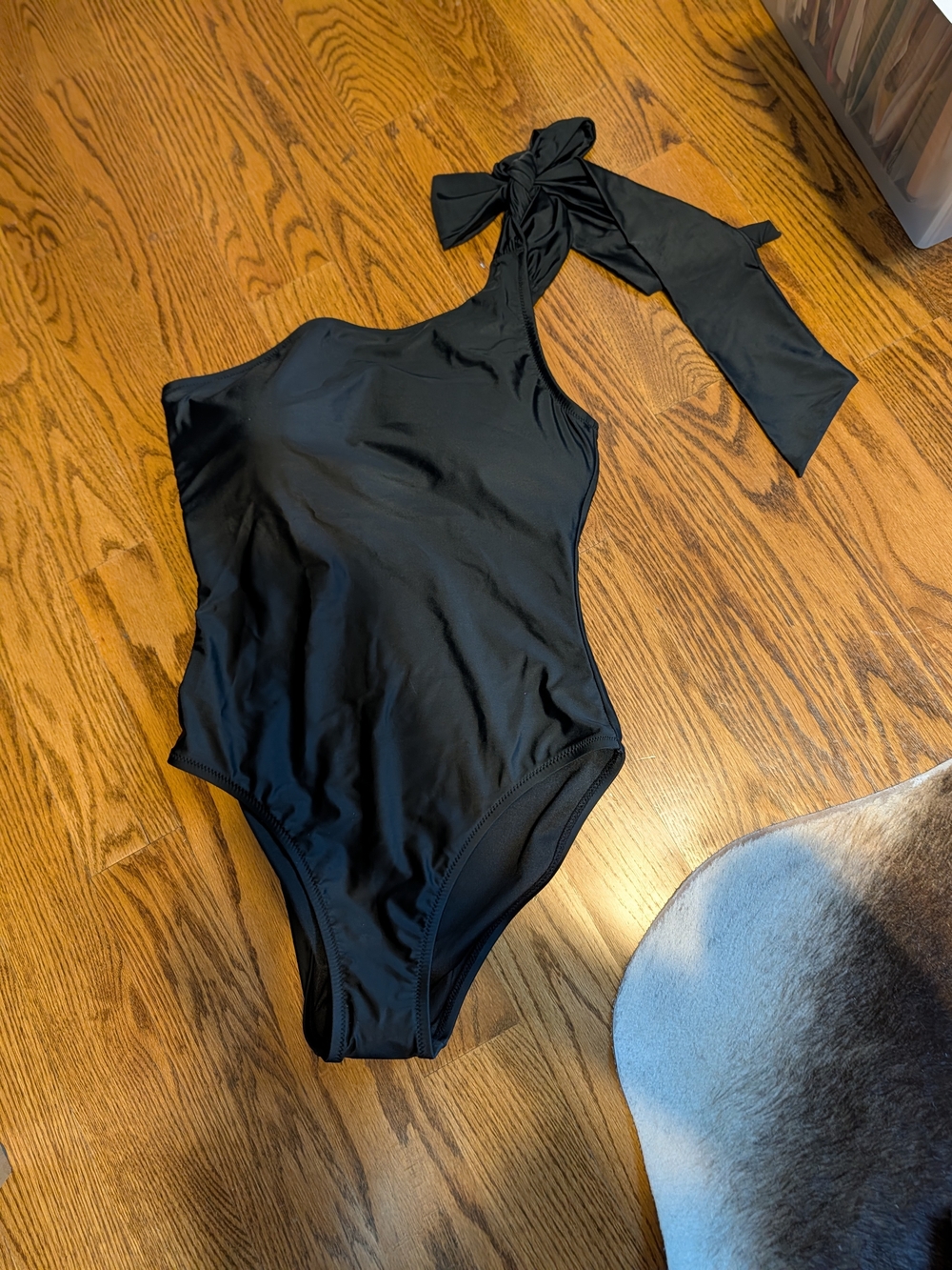 NWT J. Crew Black One-Shoulder Tie-Shoulder Swimsuit - Size 10